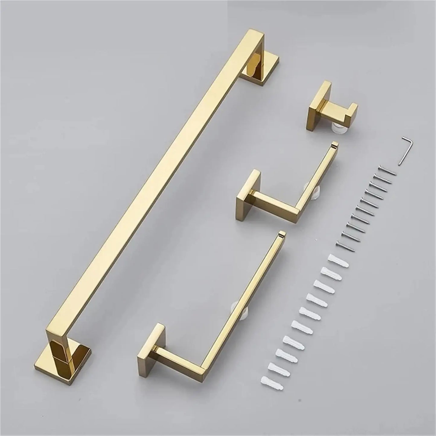 Golden 4pcs Bathroom Hardware Set 304 Stainless Steel Towel Bar Robe Hook Paper Holder, Customized