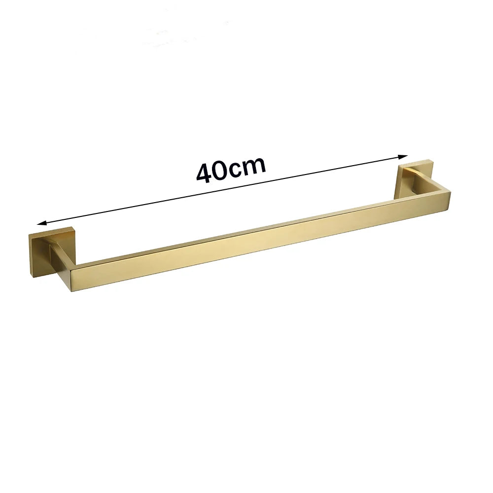 Brushed GoldBathroom Hardware Set Kit Accessories Wall Shelf Towel Bar Rack Rail Robe Hanger Toilet Brush Roll Paper Holder Dish