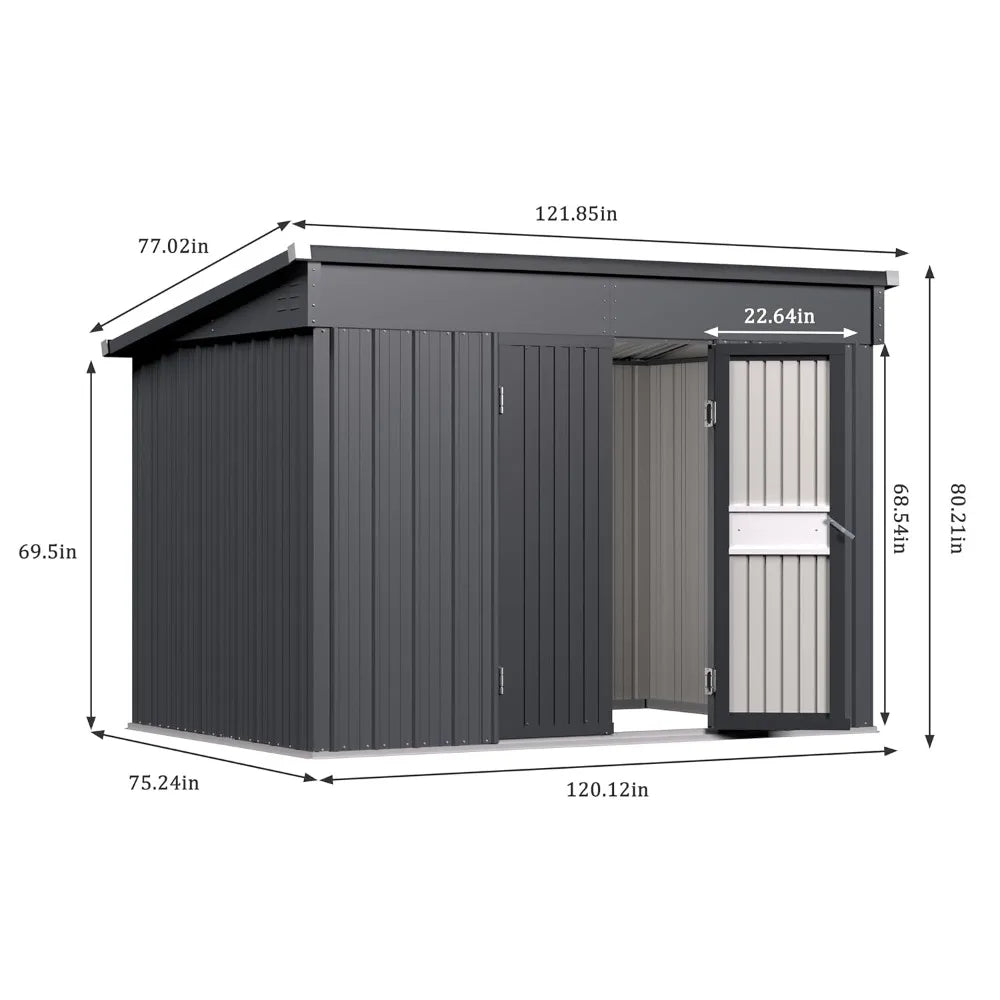 Metal Storage Shed, 6x10FT Outdoor Storage Shed with Sloped Galvanized Steel Roof, Garden Tool Storage House Metal, Customized